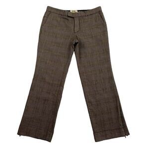 Juicy Couture Pants Womens Size 34 Brown Plaid Wool Tweed Wide Leg Side Zip Hem